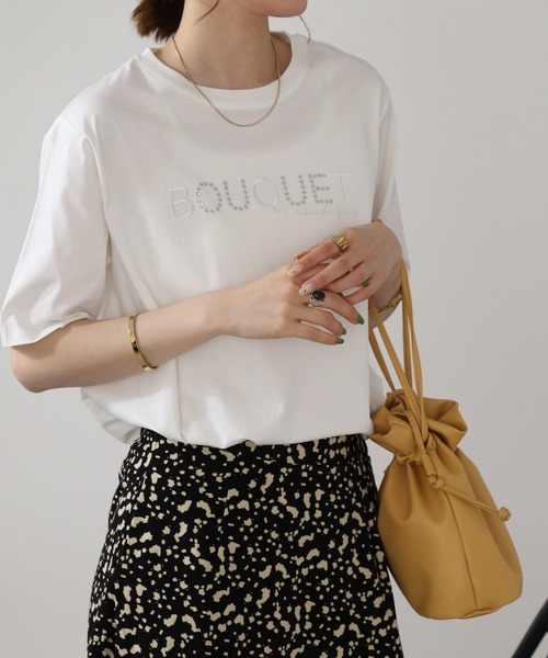 BRODIAEA(ブローディア)の「BRODIAEA ロゴラインストーン半袖Tシャツ(Tシャツ/カットソー・レディース・ピンク/ブラック/オフホワイト・40)」の6枚目の写真