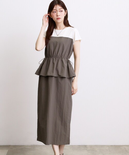 grove(グローブ)の「【低身長さんも選べる着丈・洗濯機◎】1枚で旬顔!Tシャツドッキングドロストワンピース(ワンピース・レディース・ブラック/ブラウン系その他・03/02/04/05/11/12/01)」の1枚目の写真