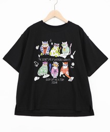 ScoLar(スカラー) おしゃれネコ柄 接触冷感Tシャツ
