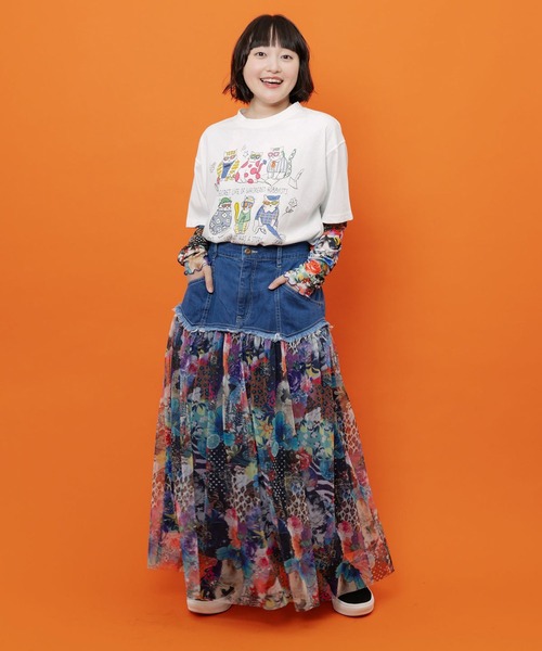 ScoLar（スカラー）の「ScoLar(スカラー) おしゃれネコ柄 接触冷感Tシャツ（Tシャツ/カットソー・レディース・パープル/オフホワイト/ブラック/ブラウン・MEDIUM）」の5枚目の写真