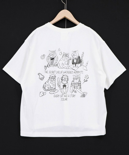 ScoLar（スカラー）の「ScoLar(スカラー) おしゃれネコ柄 接触冷感Tシャツ（Tシャツ/カットソー・レディース・パープル/オフホワイト/ブラック/ブラウン・MEDIUM）」の13枚目の写真