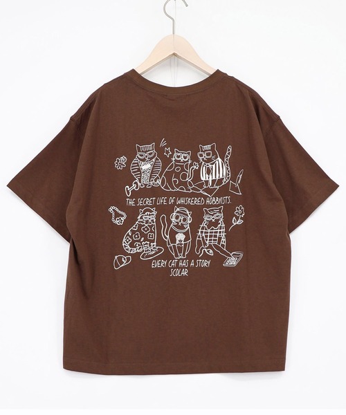 ScoLar（スカラー）の「ScoLar(スカラー) おしゃれネコ柄 接触冷感Tシャツ（Tシャツ/カットソー・レディース・パープル/オフホワイト/ブラック/ブラウン・MEDIUM）」の19枚目の写真