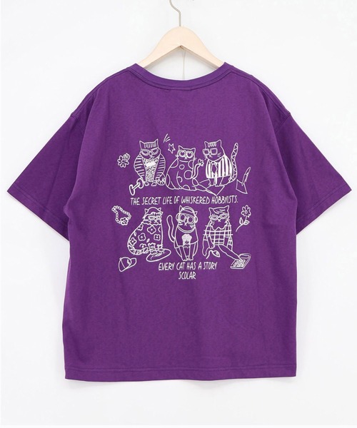 ScoLar（スカラー）の「ScoLar(スカラー) おしゃれネコ柄 接触冷感Tシャツ（Tシャツ/カットソー・レディース・パープル/オフホワイト/ブラック/ブラウン・MEDIUM）」の22枚目の写真