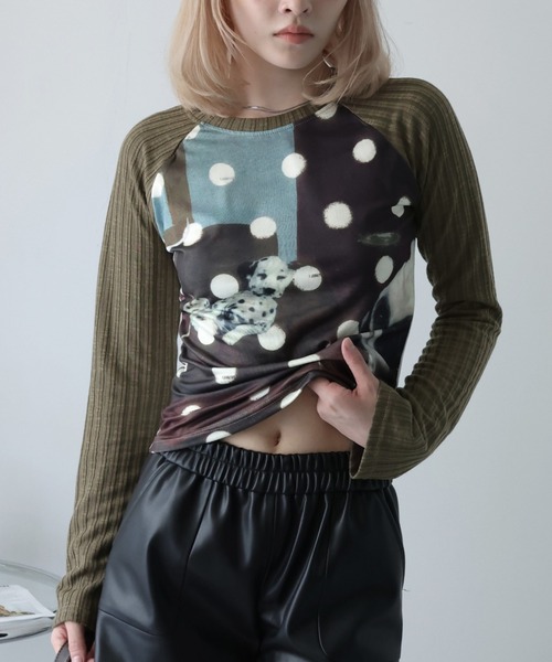 Ulysses(ユリシス)の「ラグランドッグプリントカットソー(Tシャツ/カットソー・レディース・ブラウン・F)」の2枚目の写真
