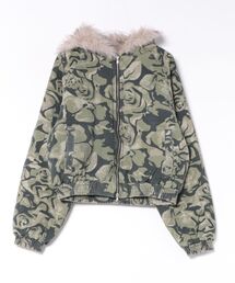 NYLAUS（ナイラス）の「【NYS】ショート丈 裏地ファー フードジャケット カモフラ 総柄（ダウンジャケット/コート）」