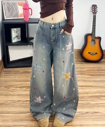 core core（コアコア）の「スター刺繍デニムワイドパンツ（デニムパンツ）」