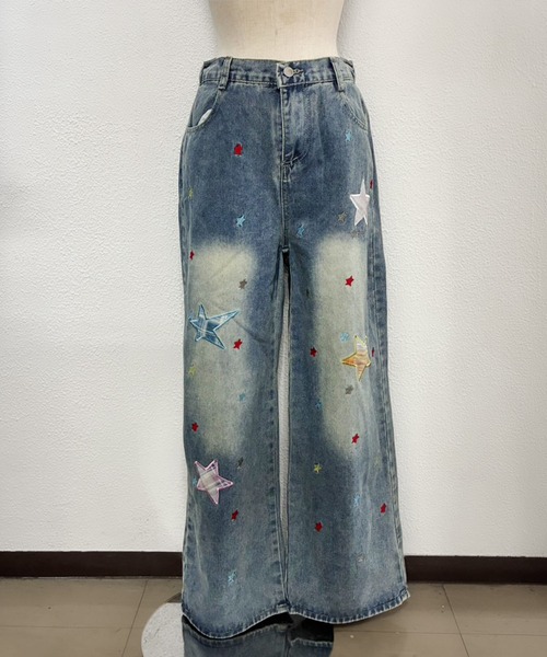 core core(コアコア)の「スター刺繍デニムワイドパンツ(デニムパンツ・レディース・ブルー・L/M/S)」の6枚目の写真