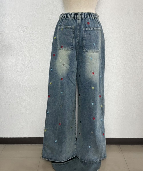 core core(コアコア)の「スター刺繍デニムワイドパンツ(デニムパンツ・レディース・ブルー・L/M/S)」の7枚目の写真