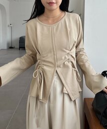 CAPRICIEUX LE'MAGE（カプリシューレマージュ）の「【新色/エクリュ・ブラウン】ドロストリブTシャツ（Tシャツ/カットソー）」