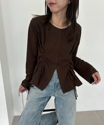 CAPRICIEUX LE'MAGE（カプリシューレマージュ）の「【新色 エクリュ・ブラウン】ドロストリブTシャツ（Tシャツ/カットソー）」