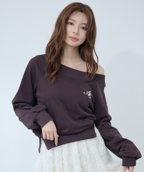 AND COUTURE（アンドクチュール）の「サイドジップオフショルスウェットプルオーバー（Tシャツ/カットソー・レディース・ネイビー/ピンク/ブラウン/グレー・FREE）」の8枚目の写真