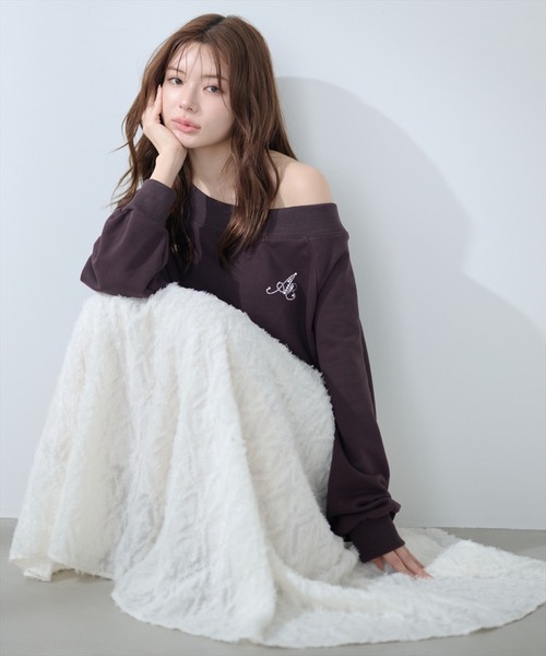 AND COUTURE（アンドクチュール）の「サイドジップオフショルスウェットプルオーバー（Tシャツ/カットソー・レディース・ネイビー/ピンク/ブラウン/グレー・FREE）」の10枚目の写真