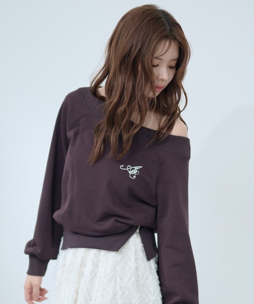 AND COUTURE（アンドクチュール）の「サイドジップオフショルスウェットプルオーバー（Tシャツ/カットソー・レディース・ネイビー/ピンク/ブラウン/グレー・FREE）」の21枚目の写真