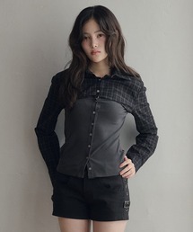 ビスチェレイヤードシャツトップス / bustier layered shirt top