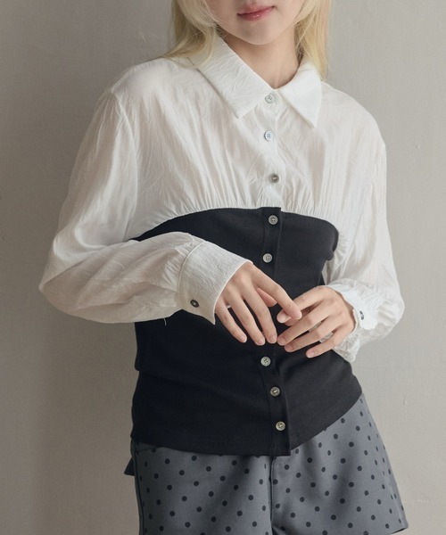 LiLIN(リリン)の「ビスチェレイヤードシャツトップス / bustier layered shirt top(シャツ/ブラウス・レディース・アイボリー/チャコールグレー・FREE)」の16枚目の写真