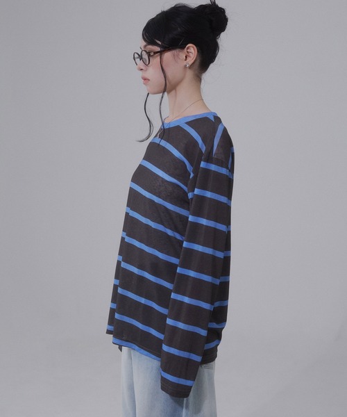 ENVYM(アンビー)の「シアーボーダーロンT(Tシャツ/カットソー・レディース・ブルー/レッド・FREE)」の16枚目の写真