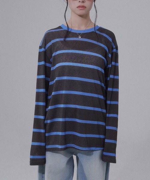 ENVYM(アンビー)の「シアーボーダーロンT(Tシャツ/カットソー・レディース・ブルー/レッド・FREE)」の14枚目の写真