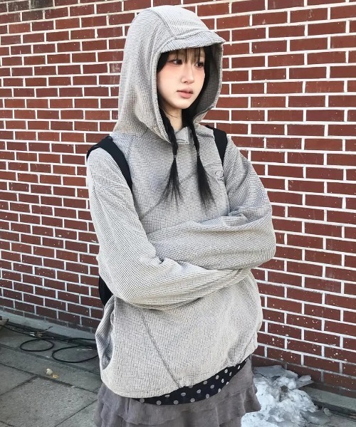 ODD STUDIO(オッドスタジオ)の「◇ODDSTUDIO◇ブランド直輸入正規品/ワッフル・カバーステッチ・フードTシャツ Waffle Cover Stitch Hood T-shirt(Tシャツ/カットソー・レディース・ブラウン/ベージュ・M)」の9枚目の写真