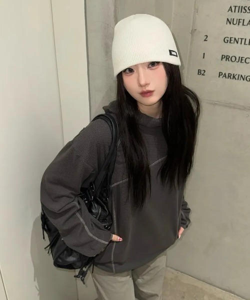ODD STUDIO(オッドスタジオ)の「◇ODDSTUDIO◇ブランド直輸入正規品/ワッフル・カバーステッチ・フードTシャツ Waffle Cover Stitch Hood T-shirt(Tシャツ/カットソー・レディース・ブラウン/ベージュ・M)」の6枚目の写真