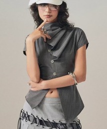 【into.eight】Elite Top / 【イントゥエイト】ハイネックアシンメトリーボタン半袖シャツ