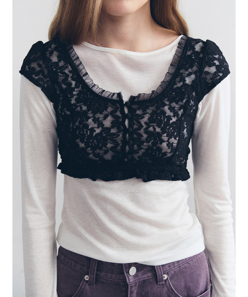ROLAROLA(ロラロラ)の「キャップスリーブレースビスチェ ブラック(Tシャツ/カットソー・レディース・ブラック・SMALL/MEDIUM)」の1枚目の写真