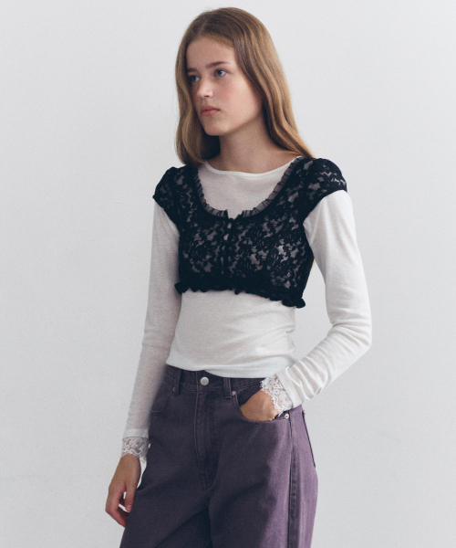ROLAROLA(ロラロラ)の「キャップスリーブレースビスチェ ブラック(Tシャツ/カットソー・レディース・ブラック・SMALL/MEDIUM)」の2枚目の写真