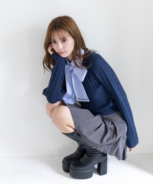 clear（クリア）の「刺繍入りボウタイリボンドッキングニットトップス［骨格ウェーブ／フェミニン／クラシカル］（ニット/セーター・レディース・ネイビー/グレー/アイボリー・F）」の7枚目の写真