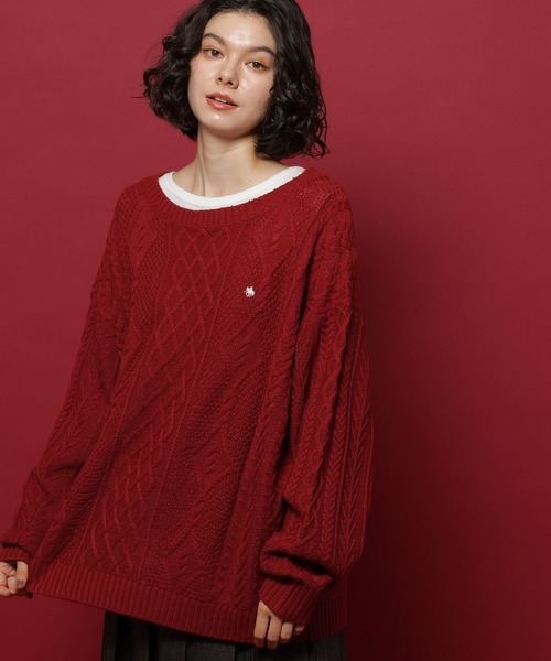 niko and...(ニコアンド)の「【POLO British Country Spirit】ケーブルニットプルオーバー(ニット/セーター・レディース・グレー/レッド/アイボリー・LARGE/MEDIUM)」の3枚目の写真