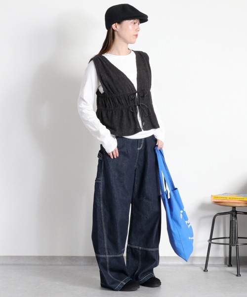 cepo(セポ)の「起毛レースビスチェ+ロングスリーブTee アンサンブル(ベスト・レディース・ブラック/ブラウン・M)」の7枚目の写真
