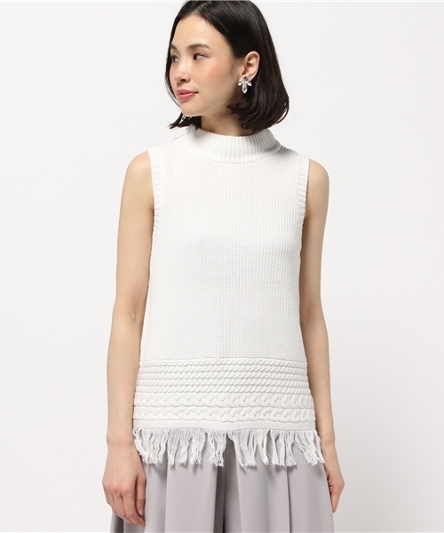 ikka（イッカ）の「6Gフリンジベスト               （ベスト・レディース・オリーブ/オフホワイト・FREE）」の4枚目の写真