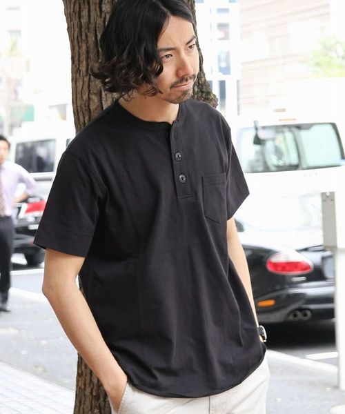 coen(コーエン)の「【C.MC】USAコットンヘンリーネックポケットTシャツ(Tシャツ/カットソー・メンズ・ブラック/ネイビー/ホワイト/オリーブ・X-LARGE/MEDIUM/LARGE/SMALL)」の1枚目の写真