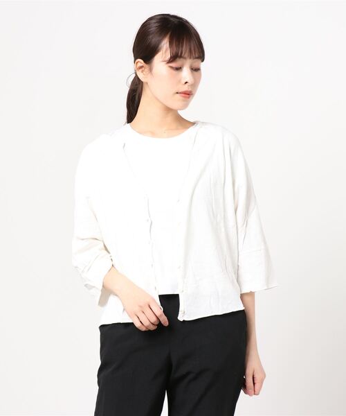 v::room(ヴィルーム)の「【V::ROOM 】ブイ ルーム/ silk noil cachio jersey cardigan l/s(カーディガン/ボレロ・レディース・ネイビー/チャコールグレー/ホワイト・XX-SMALL/SMALL/X-SMALL)」の3枚目の写真