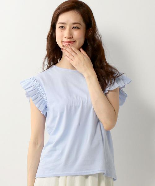 Jewel Changes（ジュエルチェンジズ）の「★JCLW 袖フリル 肩落ち Tシャツ（Tシャツ/カットソー・レディース・ホワイト/ブラック/ライトブルー・FREE）」の3枚目の写真