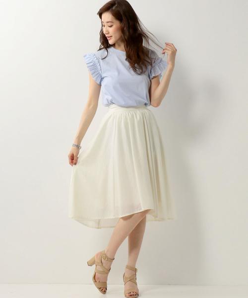 Jewel Changes（ジュエルチェンジズ）の「★JCLW 袖フリル 肩落ち Tシャツ（Tシャツ/カットソー・レディース・ホワイト/ブラック/ライトブルー・FREE）」の7枚目の写真