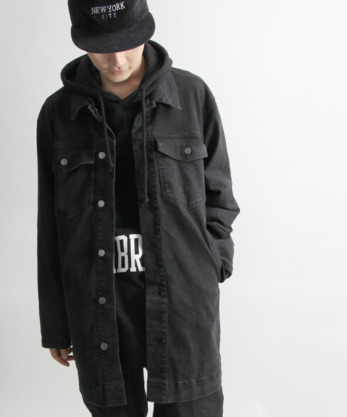 WEGO（ウィゴー）の「WEGO/ロングデニムジャケット（デニムジャケット・メンズ・ブラック/ライトインディゴブルー・MEDIUM/LARGE）」の2枚目の写真