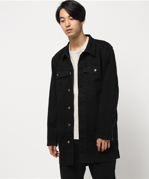 WEGO（ウィゴー）の「WEGO/ロングデニムジャケット（デニムジャケット・メンズ・ブラック/ライトインディゴブルー・MEDIUM/LARGE）」の3枚目の写真