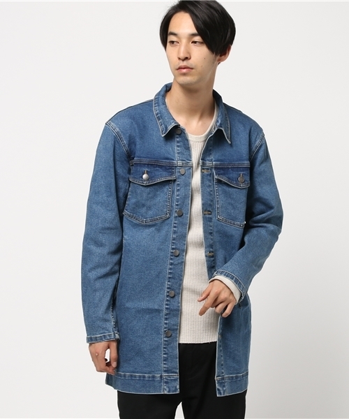 WEGO（ウィゴー）の「WEGO/ロングデニムジャケット（デニムジャケット・メンズ・ブラック/ライトインディゴブルー・MEDIUM/LARGE）」の4枚目の写真