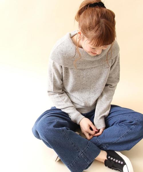 coen(コーエン)の「カラーネップオフショルダーニット(ニット/セーター・レディース・ライトグレー/ネイビー・MEDIUM/LARGE)」の3枚目の写真