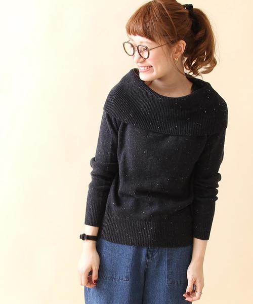 coen(コーエン)の「カラーネップオフショルダーニット(ニット/セーター・レディース・ライトグレー/ネイビー・MEDIUM/LARGE)」の1枚目の写真