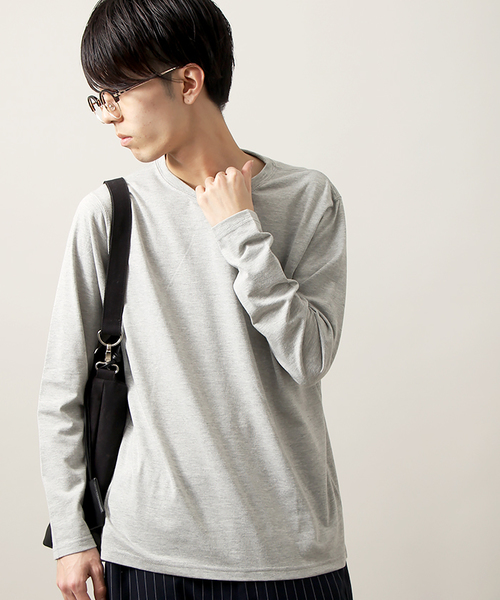 WEGO（ウィゴー）の「WEGO/クルーネックロングTシャツ（Tシャツ/カットソー・メンズ・杢グレー/ブラック/ネイビー/ホワイト・LARGE/MEDIUM）」の3枚目の写真