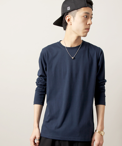 WEGO（ウィゴー）の「WEGO/クルーネックロングTシャツ（Tシャツ/カットソー・メンズ・杢グレー/ブラック/ネイビー/ホワイト・LARGE/MEDIUM）」の4枚目の写真