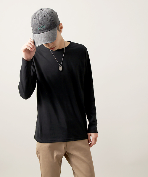 WEGO（ウィゴー）の「WEGO/クルーネックロングTシャツ（Tシャツ/カットソー・メンズ・杢グレー/ブラック/ネイビー/ホワイト・LARGE/MEDIUM）」の15枚目の写真