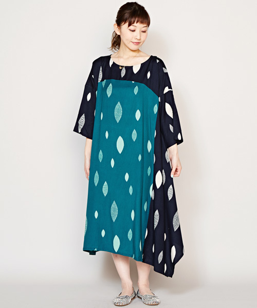 チャイハネ（チャイハネ）の「【チャイハネ】yul 和モダンプリントアシンメトリーヘムワンピース（ワンピース・レディース・ネイビー/イエロー/ホワイト/レッド/ブラック/グレー/パープル・FREE）」の5枚目の写真