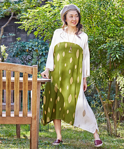 チャイハネ（チャイハネ）の「【チャイハネ】yul 和モダンプリントアシンメトリーヘムワンピース（ワンピース・レディース・ネイビー/イエロー/ホワイト/レッド/ブラック/グレー/パープル・FREE）」の10枚目の写真