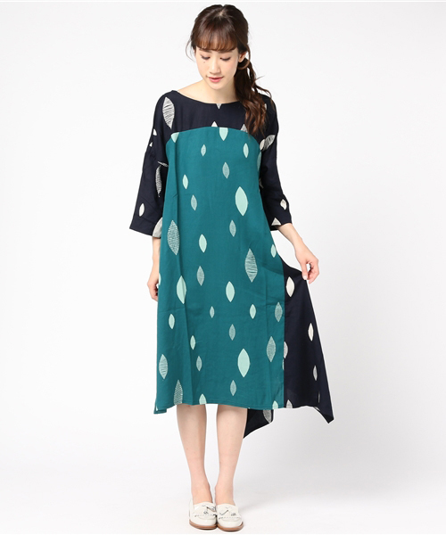 チャイハネ（チャイハネ）の「【チャイハネ】yul 和モダンプリントアシンメトリーヘムワンピース（ワンピース・レディース・ネイビー/イエロー/ホワイト/レッド/ブラック/グレー/パープル・FREE）」の12枚目の写真