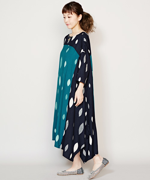 チャイハネ（チャイハネ）の「【チャイハネ】yul 和モダンプリントアシンメトリーヘムワンピース（ワンピース・レディース・ネイビー/イエロー/ホワイト/レッド/ブラック/グレー/パープル・FREE）」の13枚目の写真