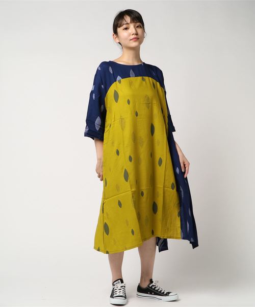 チャイハネ（チャイハネ）の「【チャイハネ】yul 和モダンプリントアシンメトリーヘムワンピース（ワンピース・レディース・ネイビー/イエロー/ホワイト/レッド/ブラック/グレー/パープル・FREE）」の6枚目の写真