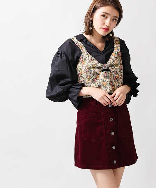 WEGO（ウィゴー）の「WEGO/前ボタンコーデュロイミニスカート（スカート・レディース・ブラック/ブラウン/ブルー/ワイン/ライトピンク/グリーン系その他/ライトベージュ・LARGE/MEDIUM/SMALL）」の7枚目の写真