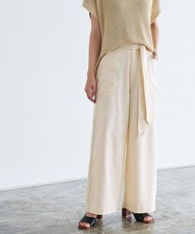 Pierrot | ウエストリボン付き 麻混ワイドパンツ/リネンワイドパンツ(その他パンツ)