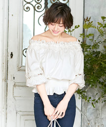 KOBE LETTUCE | オフショルダー⇔Uネックの2WAY★胸元レースオフショルブラウス/レディーストップス[C3173]神戸レタス(シャツ/ブラウス)